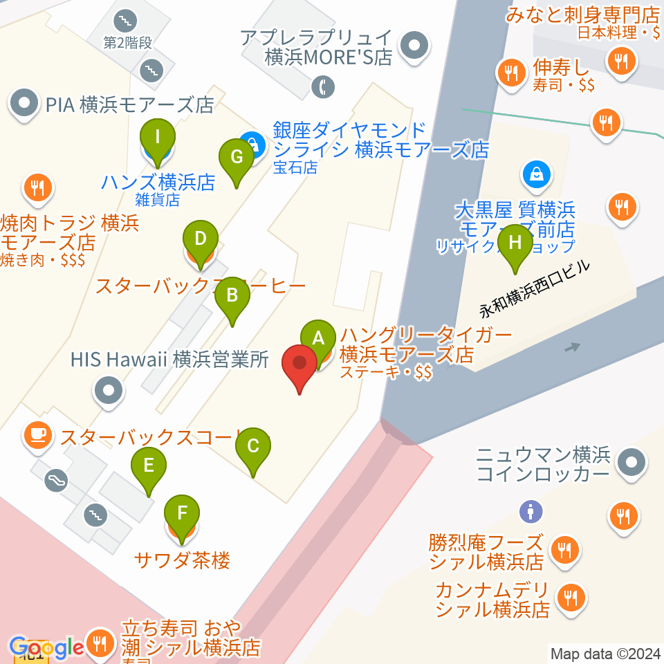 クロサワ楽器横浜店周辺のファミレス・ファーストフード一覧地図