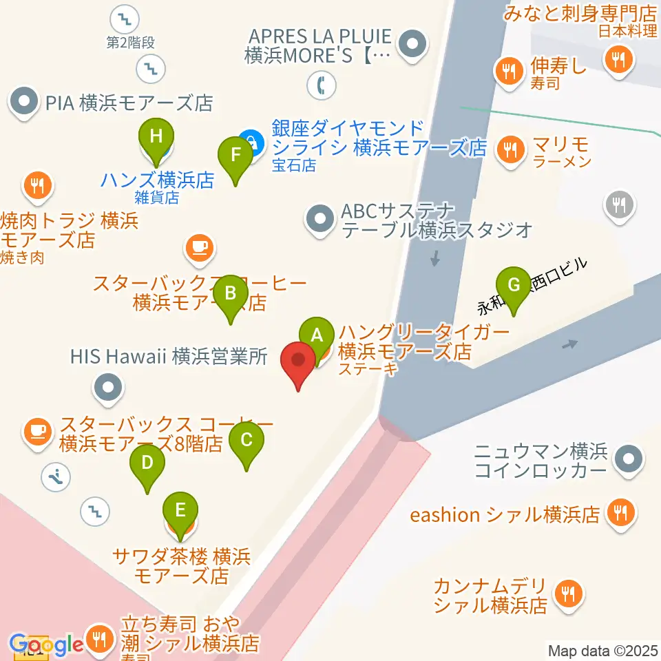 クロサワ楽器横浜店周辺のファミレス・ファーストフード一覧地図