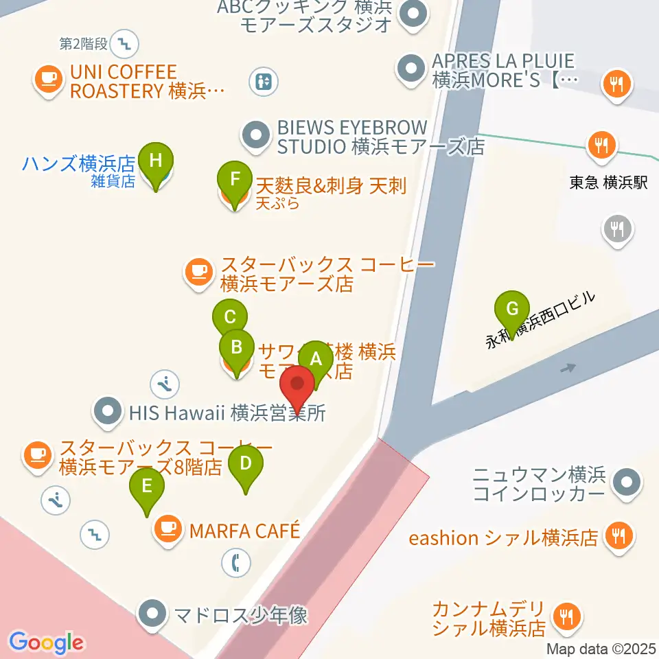 クロサワ楽器横浜店周辺のファミレス・ファーストフード一覧地図