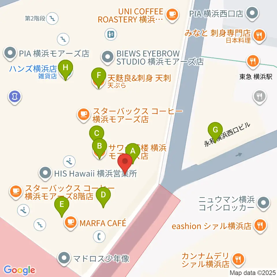 クロサワ楽器横浜店周辺のファミレス・ファーストフード一覧地図