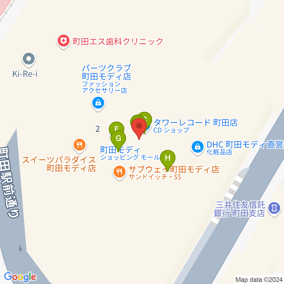 クロサワ楽器町田店周辺のファミレス・ファーストフード一覧地図