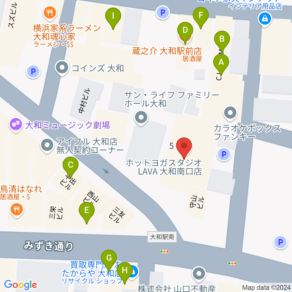 ユニスタイル大和 ヤマハミュージック周辺のファミレス・ファーストフード一覧地図