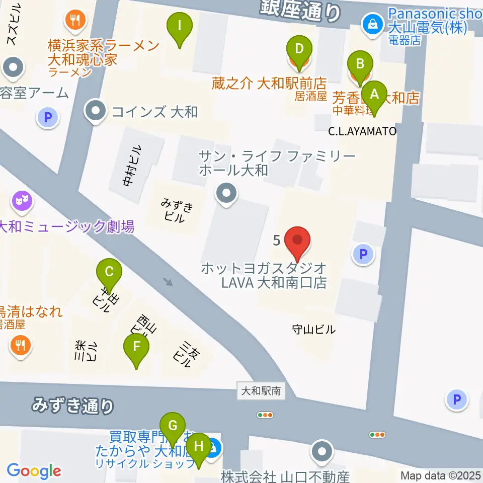 ユニスタイル大和 ヤマハミュージック周辺のファミレス・ファーストフード一覧地図