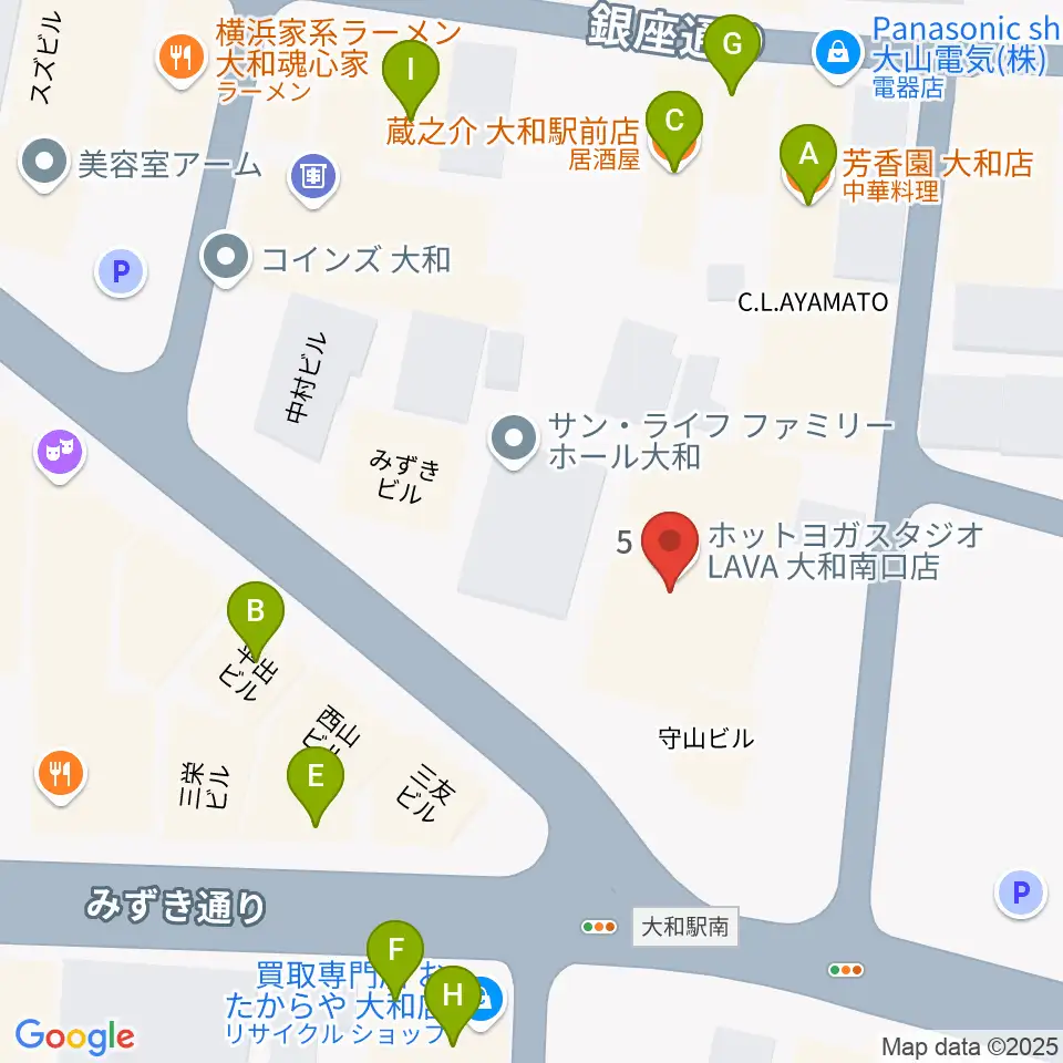 ユニスタイル大和 ヤマハミュージック周辺のファミレス・ファーストフード一覧地図