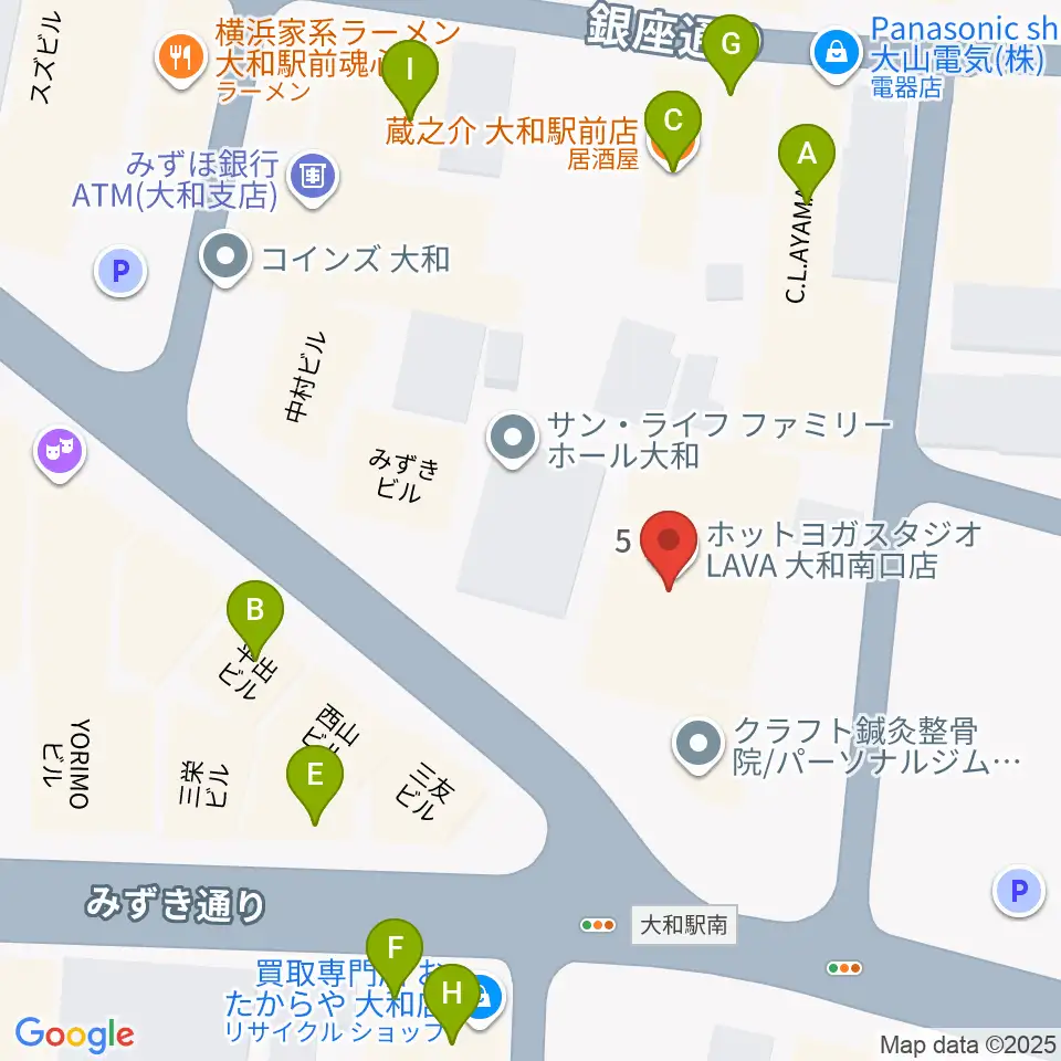 ユニスタイル大和 ヤマハミュージック周辺のファミレス・ファーストフード一覧地図