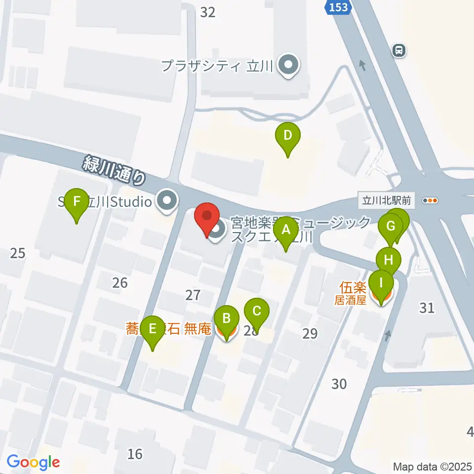 宮地楽器ミュージックスクエア立川周辺のファミレス・ファーストフード一覧地図