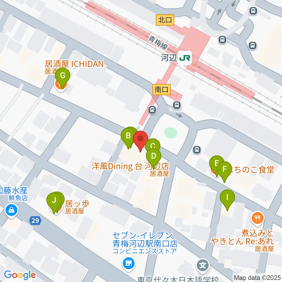 宮地楽器 河辺センター周辺のファミレス・ファーストフード一覧地図