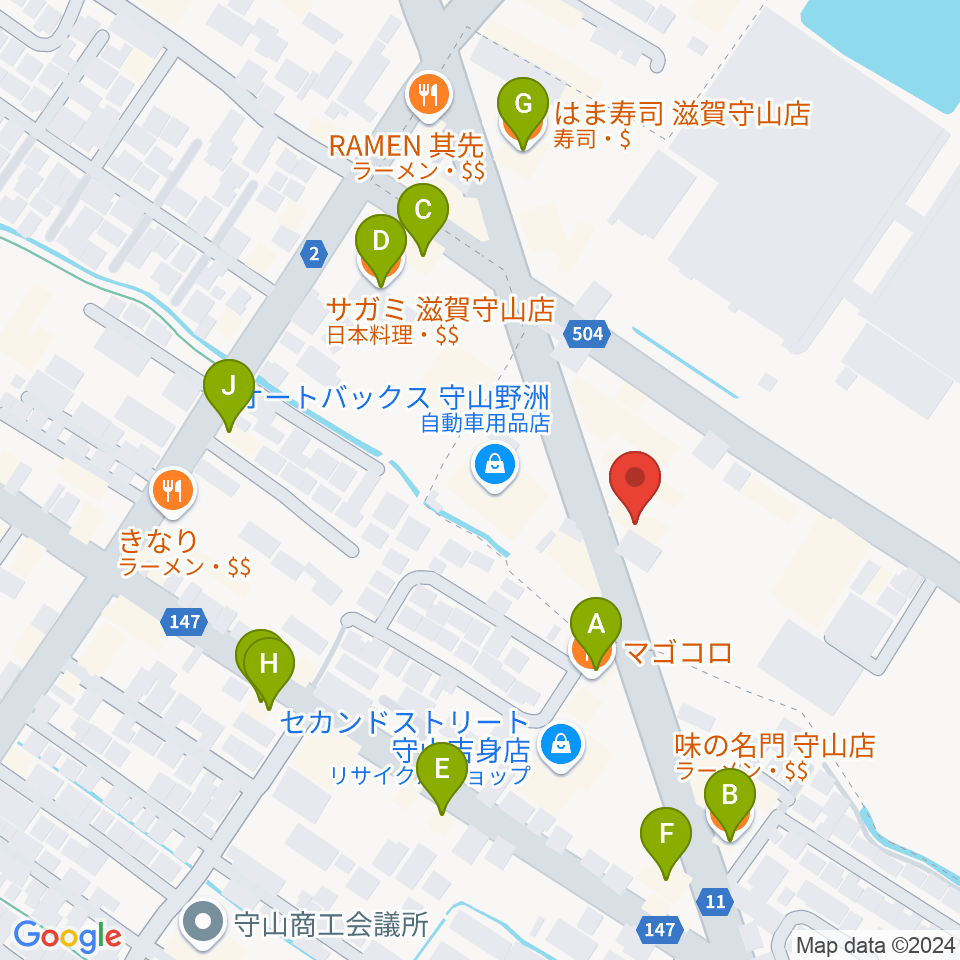 青い鳥音楽学園周辺のファミレス・ファーストフード一覧地図