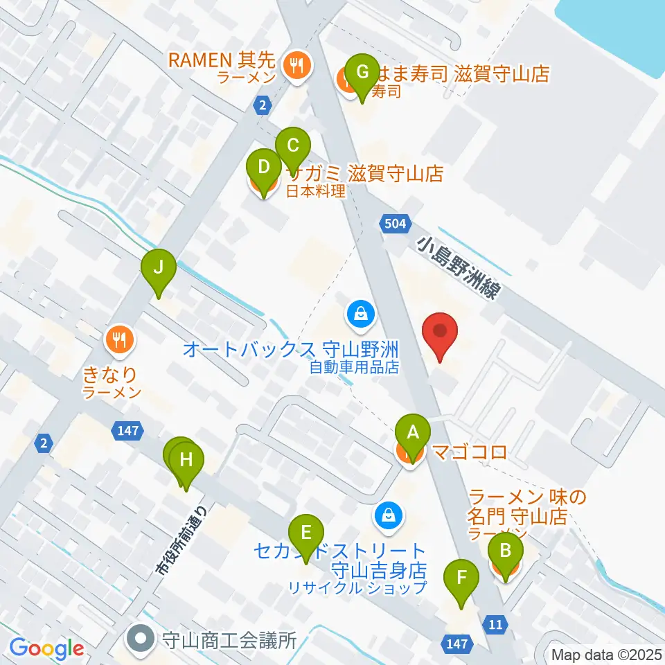 青い鳥音楽学園周辺のファミレス・ファーストフード一覧地図