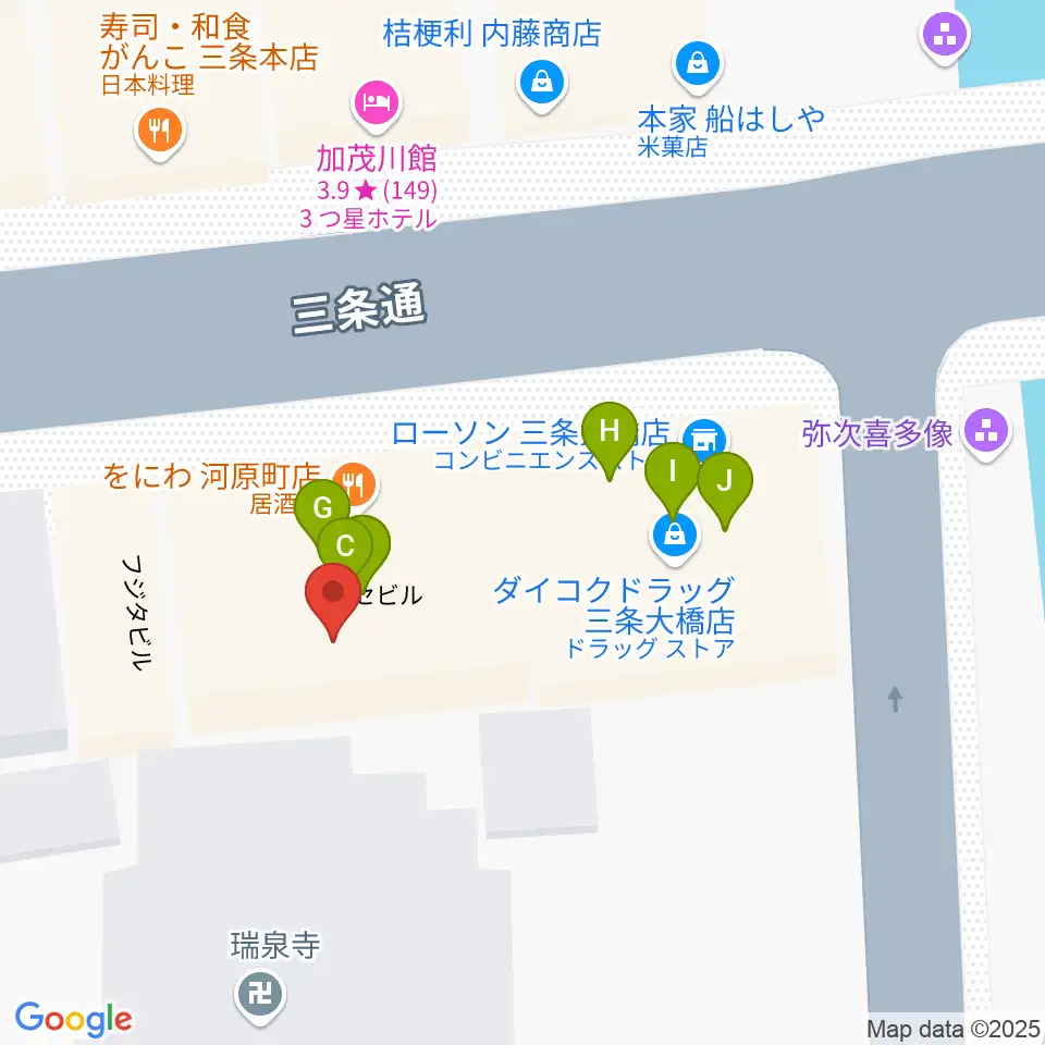 三条音楽院周辺のファミレス・ファーストフード一覧地図