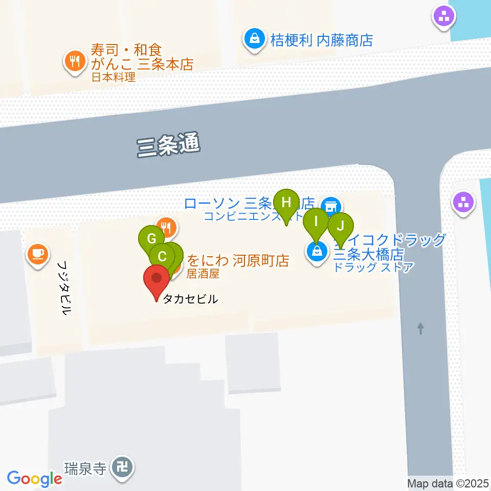 三条音楽院周辺のファミレス・ファーストフード一覧地図