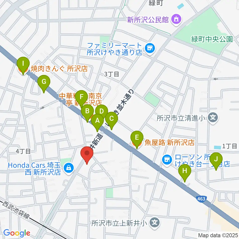 ユニスタイル小手指 ヤマハミュージック周辺のファミレス・ファーストフード一覧地図