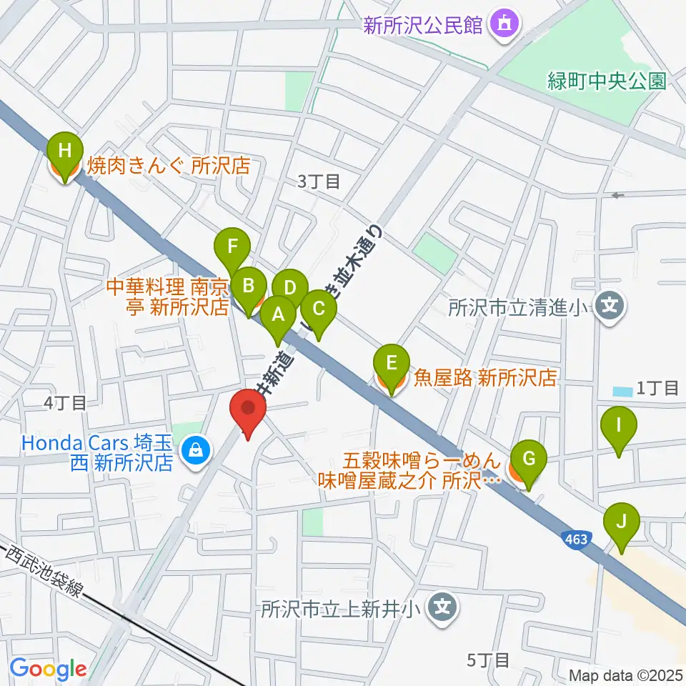 ユニスタイル小手指 ヤマハミュージック周辺のファミレス・ファーストフード一覧地図