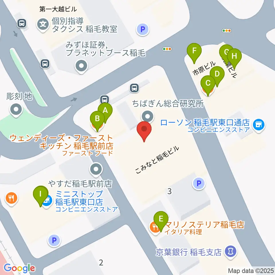ミュージックアベニュー稲毛 ヤマハミュージック周辺のファミレス・ファーストフード一覧地図