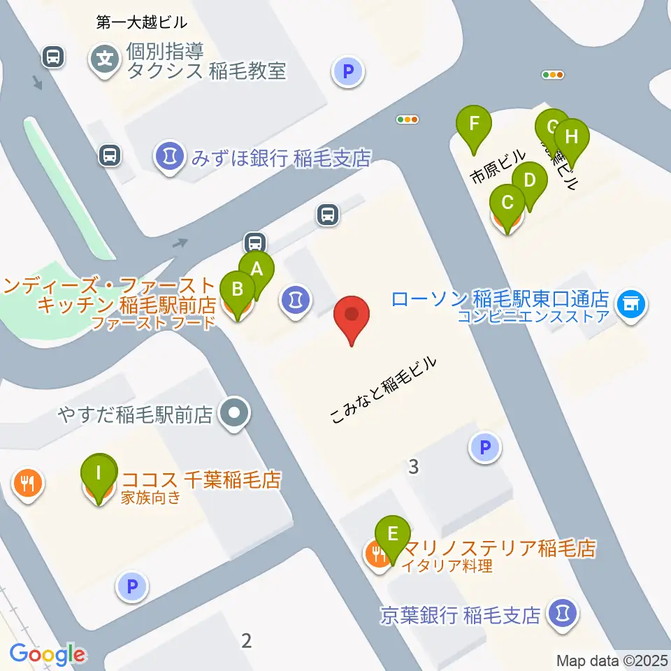 ミュージックアベニュー稲毛 ヤマハミュージック周辺のファミレス・ファーストフード一覧地図