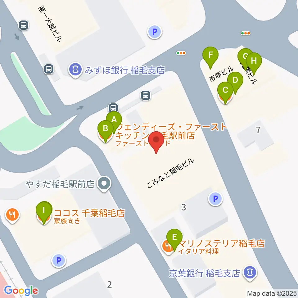 ミュージックアベニュー稲毛 ヤマハミュージック周辺のファミレス・ファーストフード一覧地図