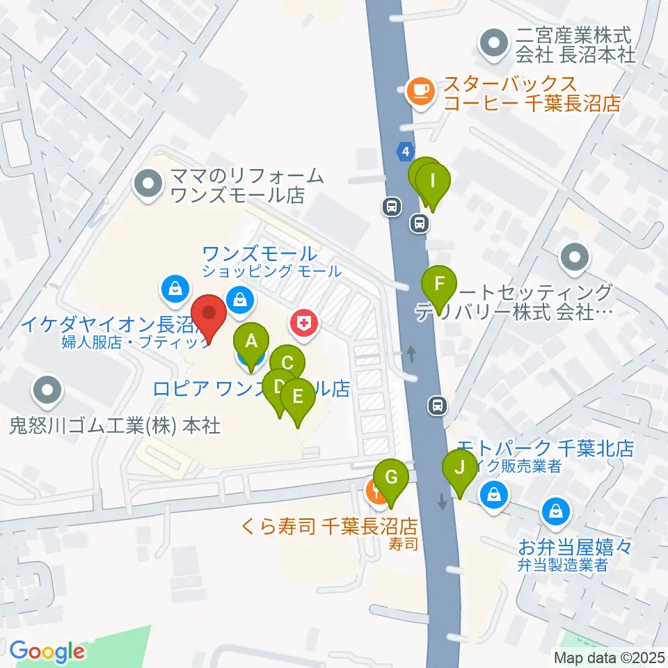 ワンズモールセンター ヤマハミュージック周辺のファミレス・ファーストフード一覧地図