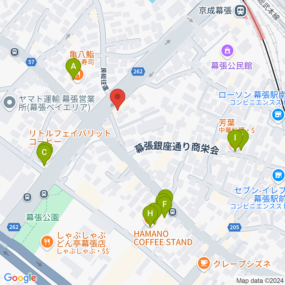 幕張センター ヤマハミュージック周辺のファミレス・ファーストフード一覧地図