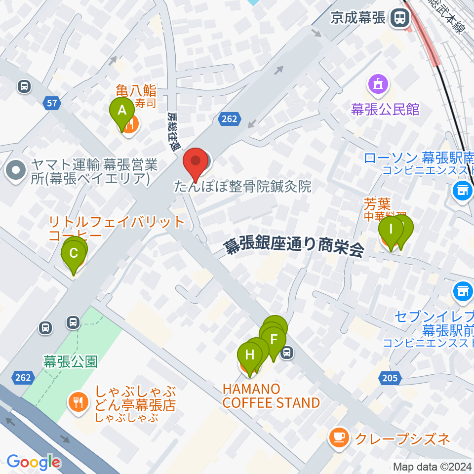 幕張センター ヤマハミュージック周辺のファミレス・ファーストフード一覧地図