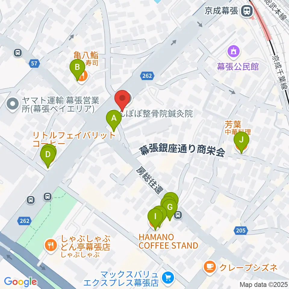 幕張センター ヤマハミュージック周辺のファミレス・ファーストフード一覧地図