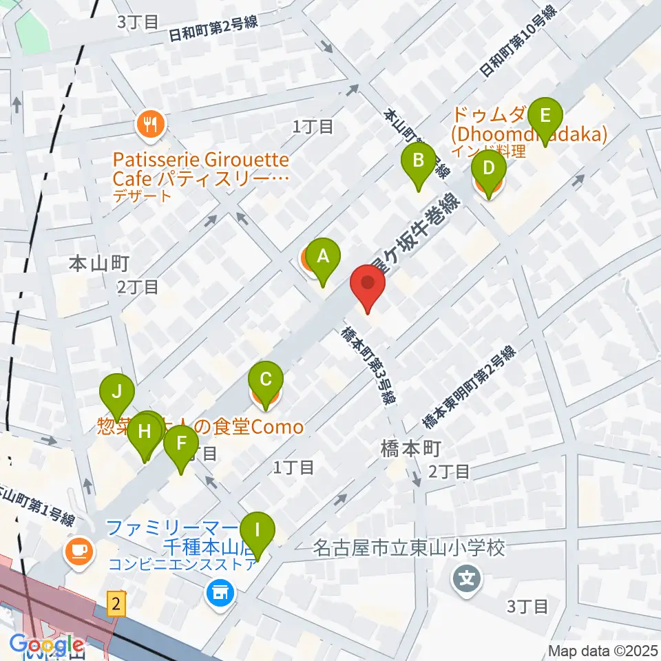 RMSおかだ音楽教室周辺のファミレス・ファーストフード一覧地図