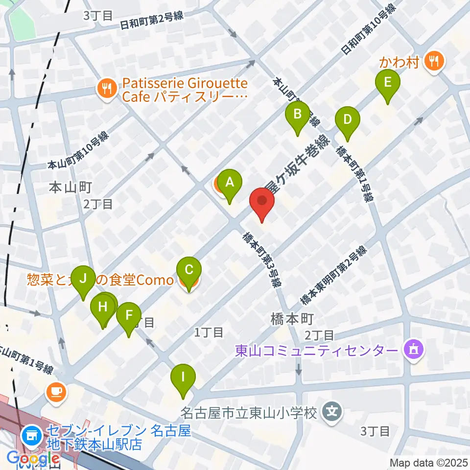RMSおかだ音楽教室周辺のファミレス・ファーストフード一覧地図