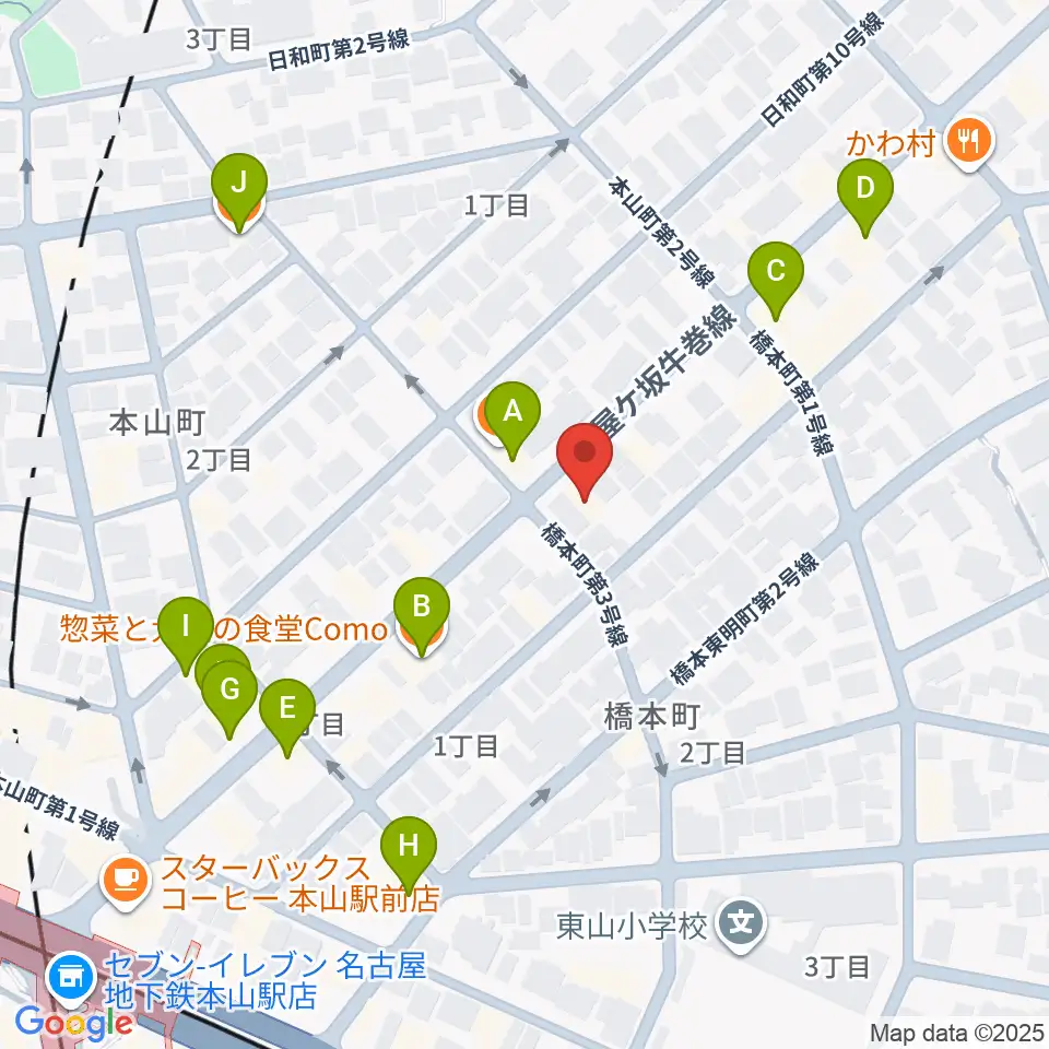 RMSおかだ音楽教室周辺のファミレス・ファーストフード一覧地図