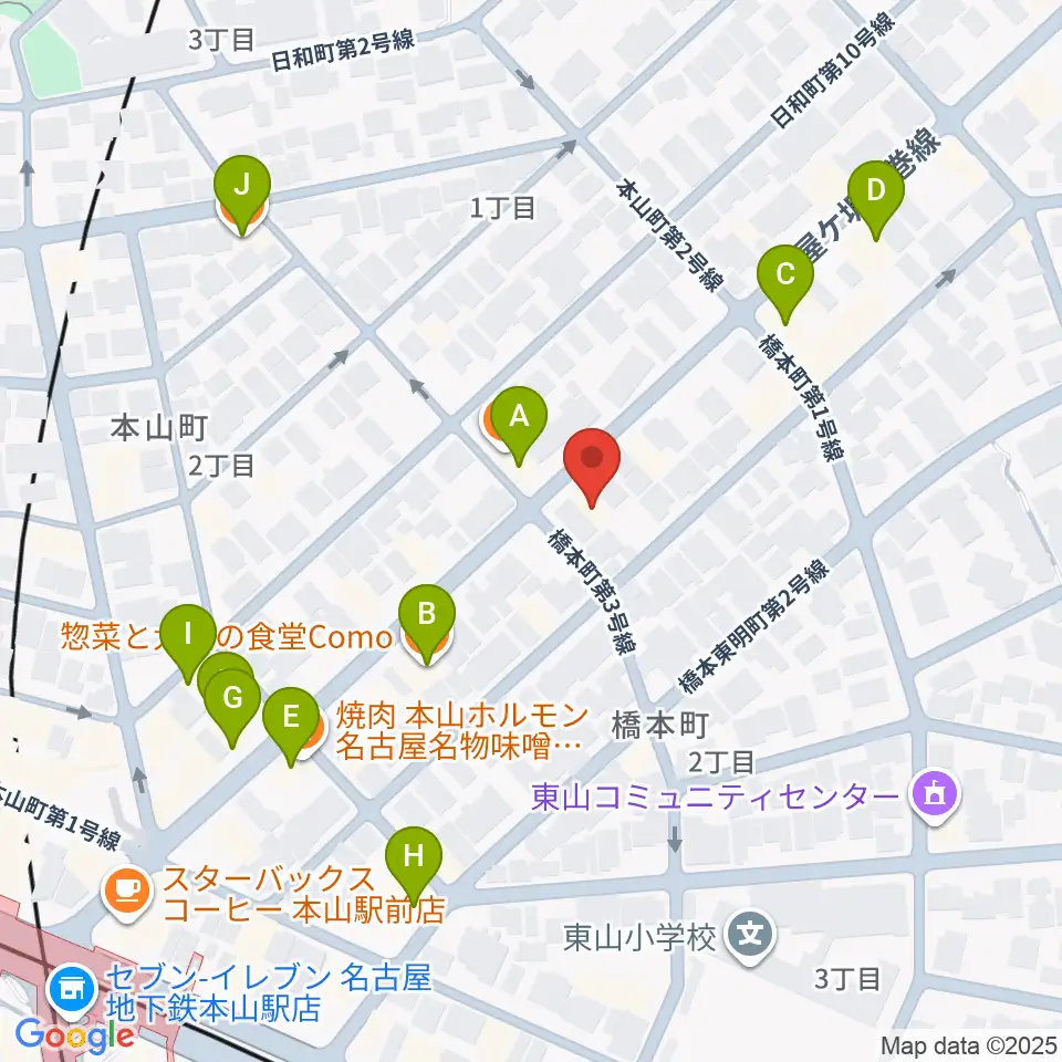 RMSおかだ音楽教室周辺のファミレス・ファーストフード一覧地図