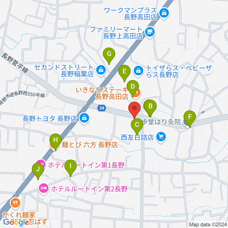 ＹＭサウンド周辺のファミレス・ファーストフード一覧地図