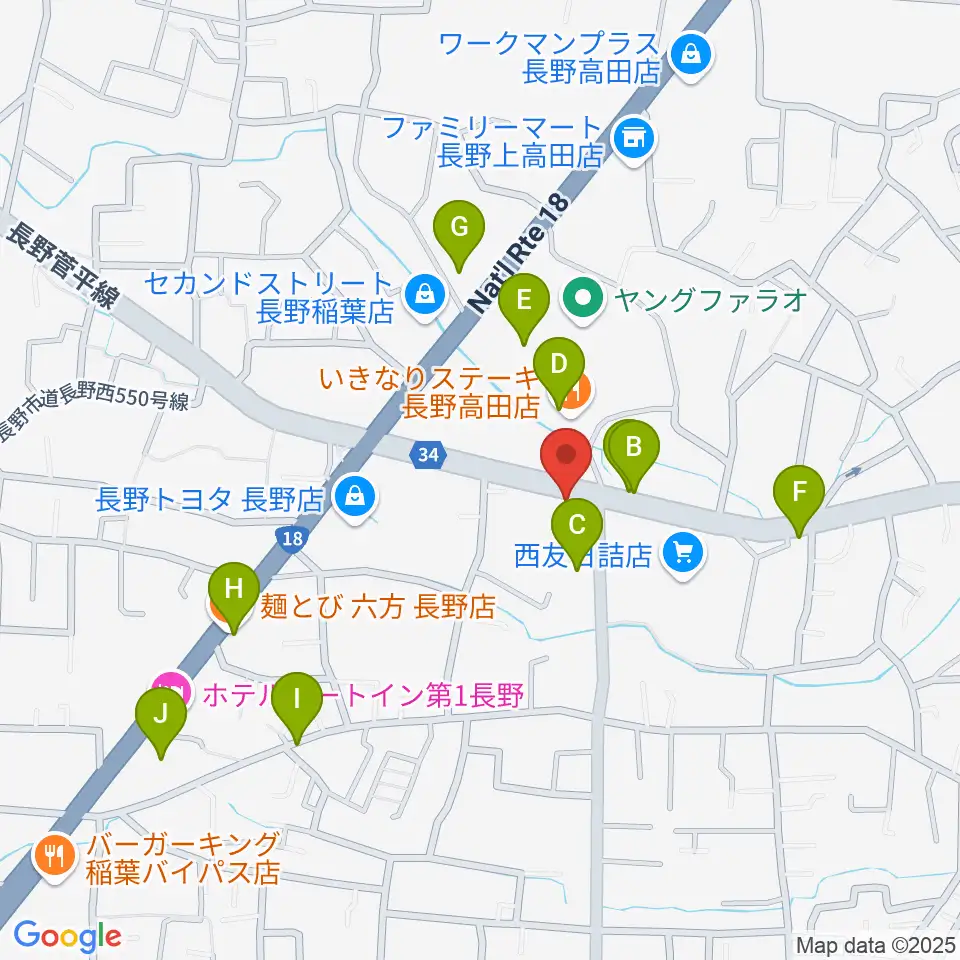ＹＭサウンド周辺のファミレス・ファーストフード一覧地図