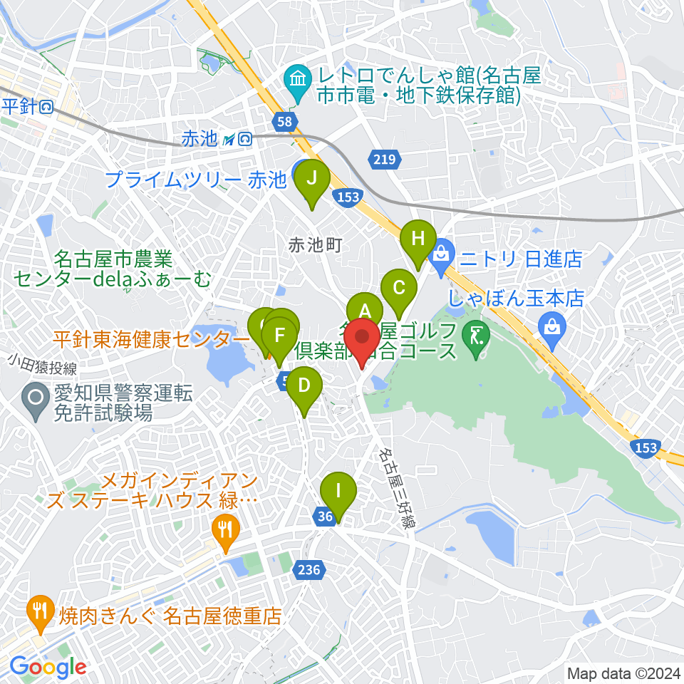 ポワンポワンスタジオ日進校周辺のファミレス・ファーストフード一覧地図