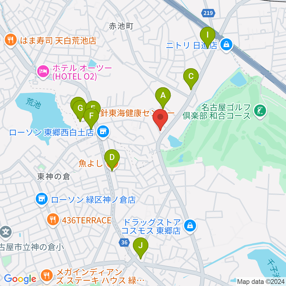 ポワンポワンスタジオ日進校周辺のファミレス・ファーストフード一覧地図