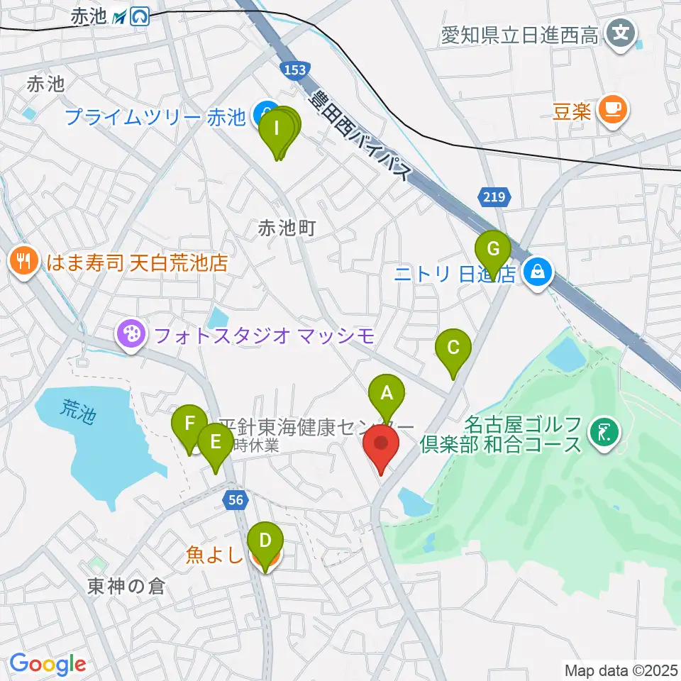 ポワンポワンスタジオ日進校周辺のファミレス・ファーストフード一覧地図