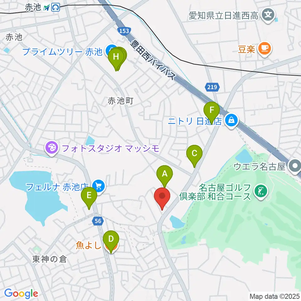 ポワンポワンスタジオ日進校周辺のファミレス・ファーストフード一覧地図