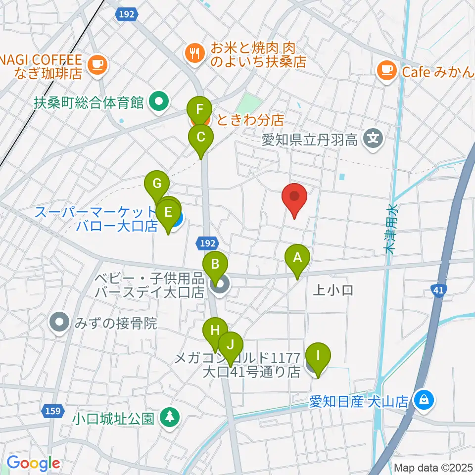 たかはし音楽学院周辺のファミレス・ファーストフード一覧地図