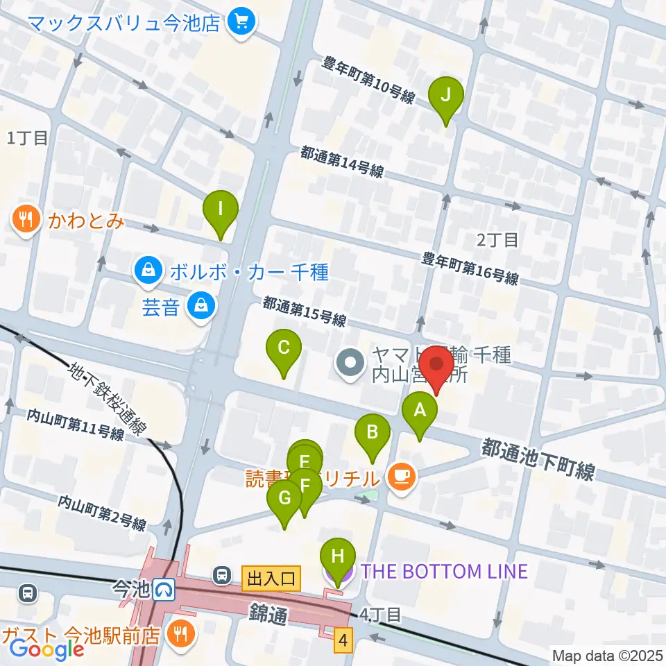 リトミック研究センター 第一支局周辺のファミレス・ファーストフード一覧地図