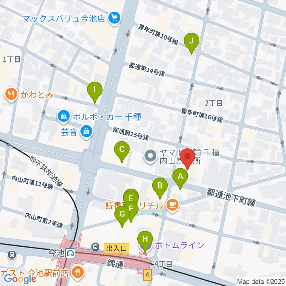 リトミック研究センター 第一支局周辺のファミレス・ファーストフード一覧地図