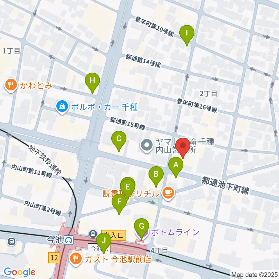 リトミック研究センター 第一支局周辺のファミレス・ファーストフード一覧地図