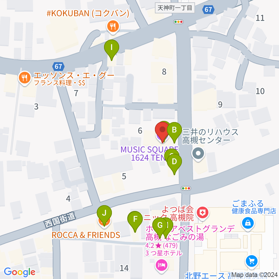 MUSIC SQUARE 1624 TENJIN周辺のファミレス・ファーストフード一覧地図