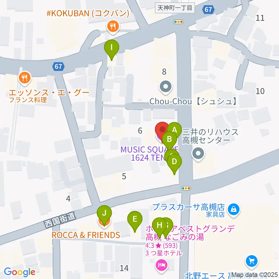 MUSIC SQUARE 1624 TENJIN周辺のファミレス・ファーストフード一覧地図