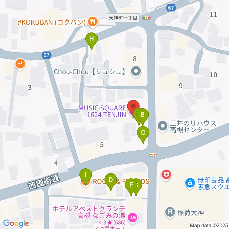 MUSIC SQUARE 1624 TENJIN周辺のファミレス・ファーストフード一覧地図