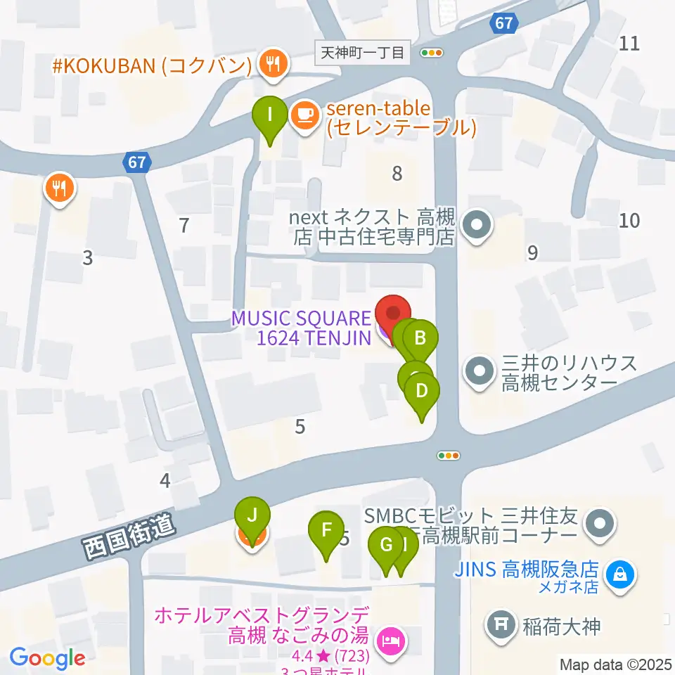 MUSIC SQUARE 1624 TENJIN周辺のファミレス・ファーストフード一覧地図