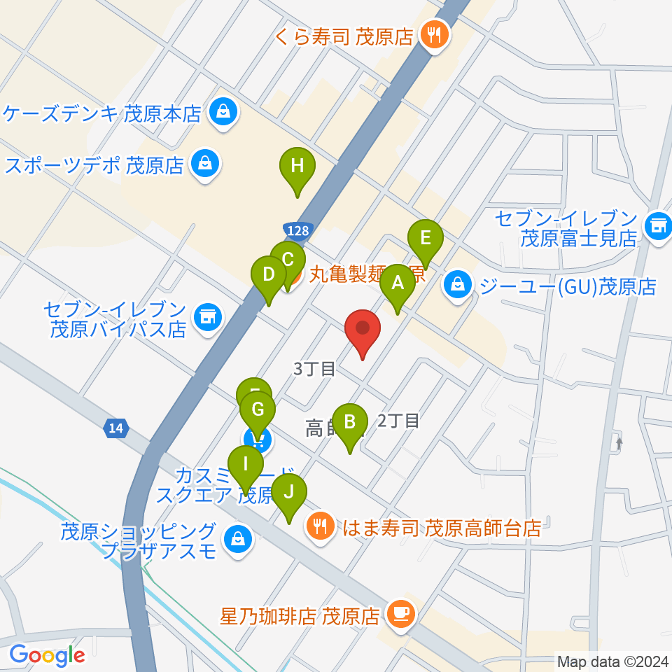 ユニスタイル茂原 ヤマハミュージック周辺のファミレス・ファーストフード一覧地図