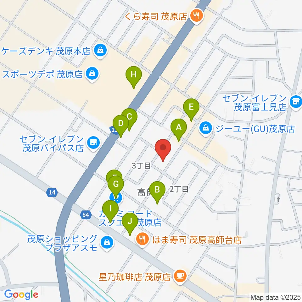 ユニスタイル茂原 ヤマハミュージック周辺のファミレス・ファーストフード一覧地図