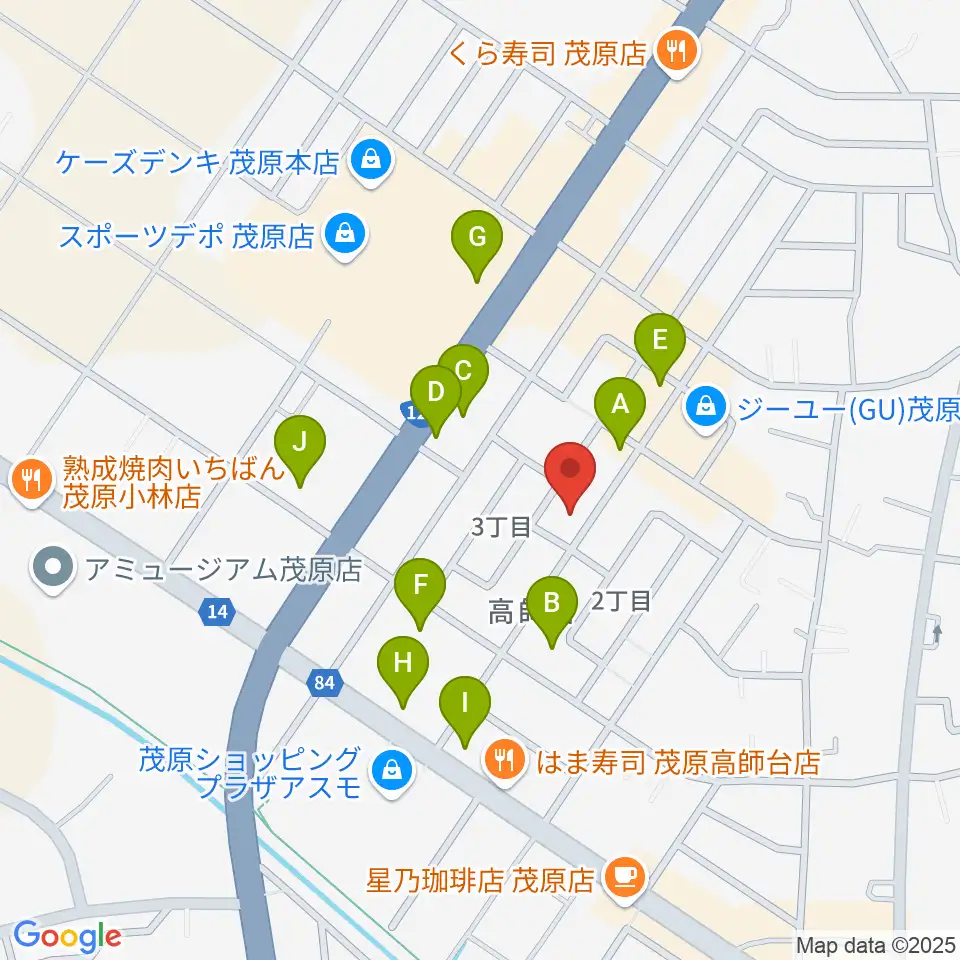 ユニスタイル茂原 ヤマハミュージック周辺のファミレス・ファーストフード一覧地図