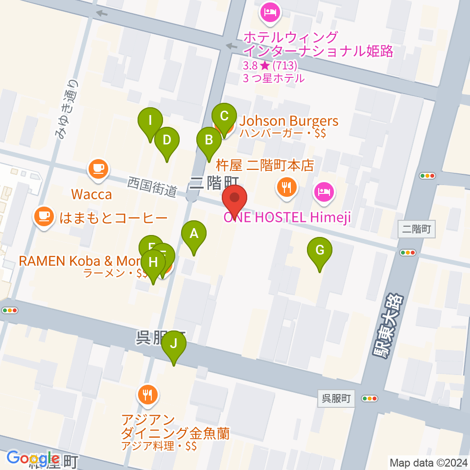 文化堂 姫路本店周辺のファミレス・ファーストフード一覧地図