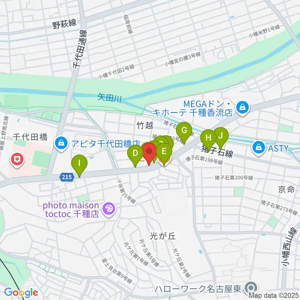 ギターショップ デュース周辺のファミレス・ファーストフード一覧地図