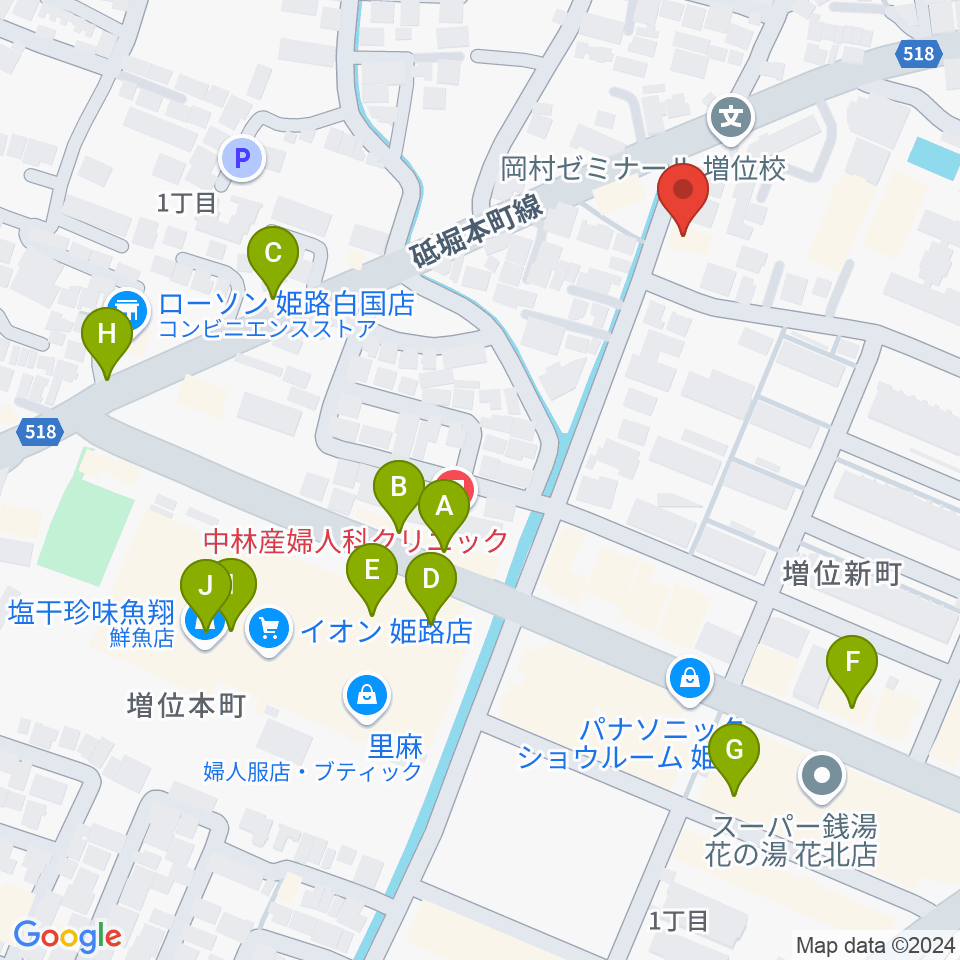 文化堂 北姫路センター周辺のファミレス・ファーストフード一覧地図