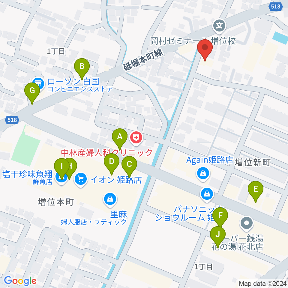 文化堂 北姫路センター周辺のファミレス・ファーストフード一覧地図