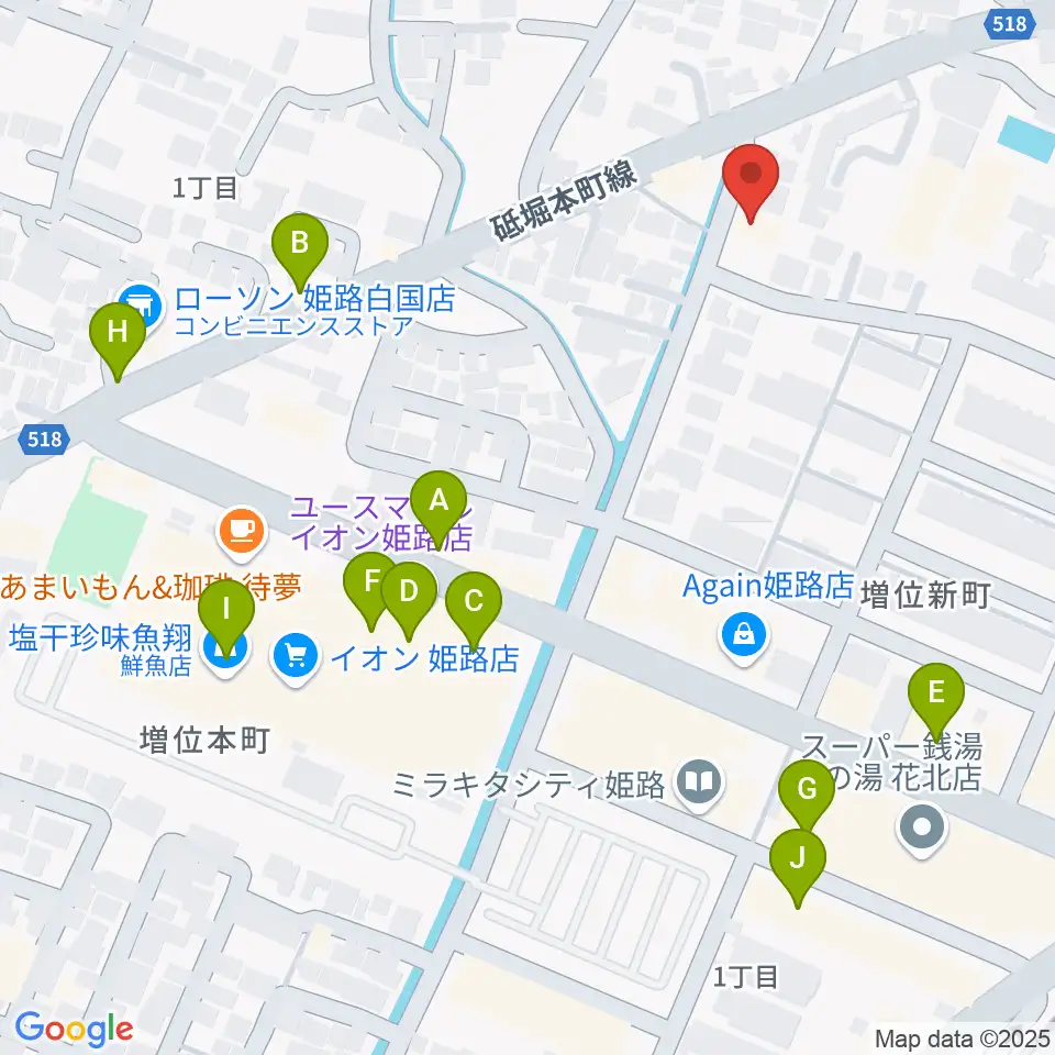 文化堂 北姫路センター周辺のファミレス・ファーストフード一覧地図